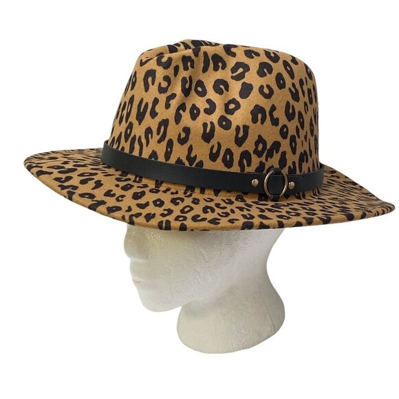 Womens Western Hat Leopard Print Felt One Size Adjustable Cowboy Casual Tan Brow - Picture 2 of 12